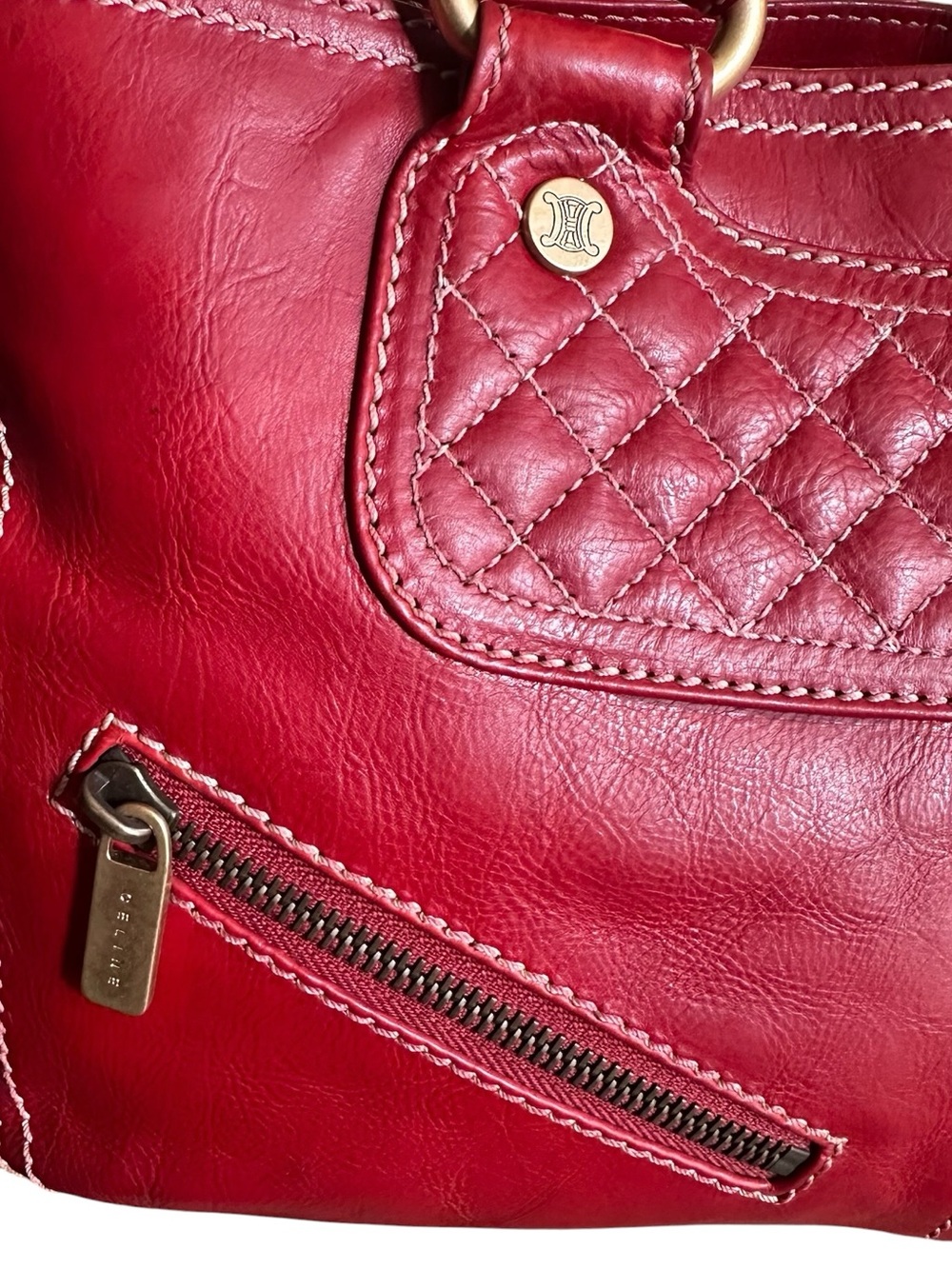 Authentic Celine Boogie Red Leather Satchel Tote Bag Italy - Picture 5 of 17